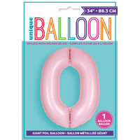 Pastel Matte Pink Number 0 Foil Balloon 86cm- alt image 0