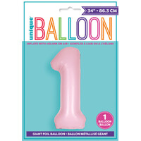 Pastel Matte Pink Number 1 Foil Balloon 86cm- alt image 0