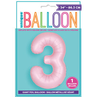 Pastel Matte Pink Number 3 Foil Balloon 86cm- alt image 0