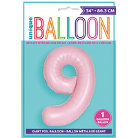 Pastel Matte Pink Number 9 Foil Balloon 86cm- alt image 0