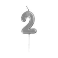 Mini Silver Numeral Pick Candles Number 2- alt image 0