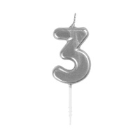 Mini Silver Numeral Pick Candles Number 3- alt image 0