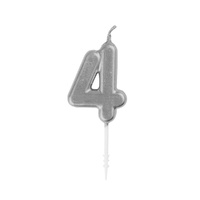 Mini Silver Numeral Pick Candles Number 4- alt image 0