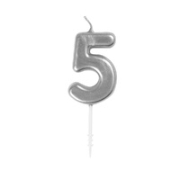 Mini Silver Numeral Pick Candles Number 5- alt image 0