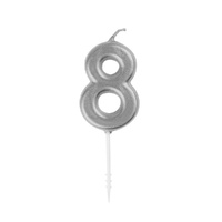 Mini Silver Numeral Pick Candles Number 8- alt image 0