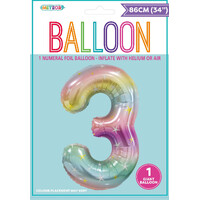 Pastel Rainbow Number 3 Foil Balloon 86cm- alt image 0