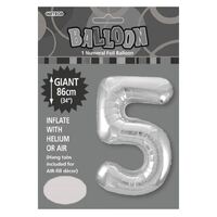 Silver 5 Number Foil Balloon 86cm- alt image 0