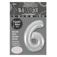 Silver 6 Number Foil Balloon 86cm- alt image 0