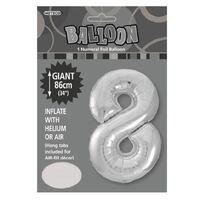 Silver 8 Number Foil Balloon 86cm- alt image 0