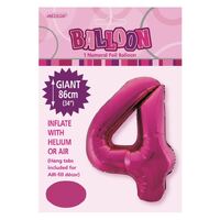 Hot Pink Number 4 Foil Balloon 86cm- alt image 0