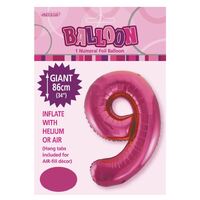 Hot Pink Number 9 Foil Balloon 86cm- alt image 0