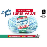 Knitting Yarn 100% Acrylic 8ply 100g Green & Blue- alt image 0