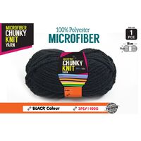 Chunky Knitting Wool/Yarn 100G - Black - 3 Ply Microfiber 100% Polyester- alt image 0