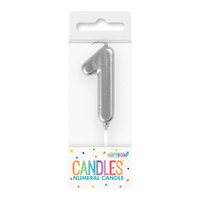 Mini Silver Numeral Pick Candles Number 1- main image