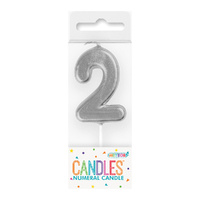 Mini Silver Numeral Pick Candles Number 2- main image