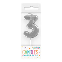 Mini Silver Numeral Pick Candles Number 3- main image