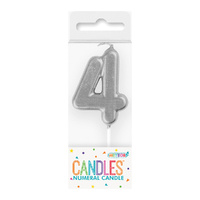 Mini Silver Numeral Pick Candles Number 4- main image