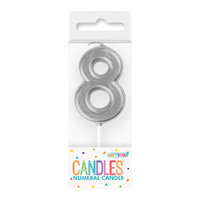 Mini Silver Numeral Pick Candles Number 8- main image