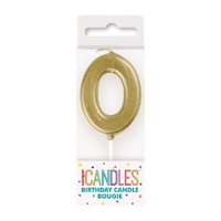 Mini Gold Numeral Pick Candles Number 0- main image