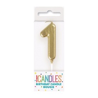 Mini Gold Numeral Pick Candles Number 1- main image