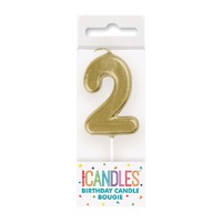 Mini Gold Numeral Pick Candles Number 2- main image