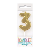 Mini Gold Numeral Pick Candles Number 3- main image