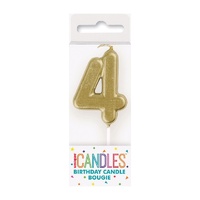 Mini Gold Numeral Pick Candles Number 4- main image