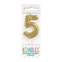 Mini Gold Numeral Pick Candles Number 5- main image