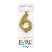 Mini Gold Numeral Pick Candles Number 6- main image