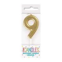 Mini Gold Numeral Pick Candles Number 9- main image