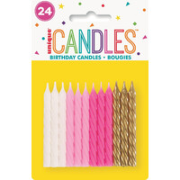 24 Spiral Candles Pink Assorted - Bright White- main image