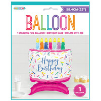 Birthday Cake Giant Standing Air Filled Foil Balloon 58.4cm- main image