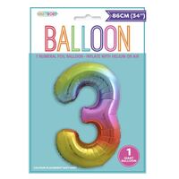 Rainbow Number 3 Foil Balloon 86cm- main image