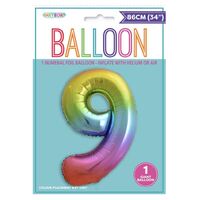 Rainbow Number 9 Foil Balloon 86cm- main image