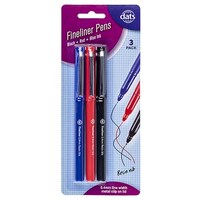 Pen Fineliner 3pk w Metal Clip Mixed Black Blue Red Ink- main image