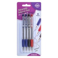 Pen Ballpoint Retractable 4pk Mixed Black Blue Red Ink- main image