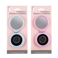 2in 1 Brush & Compact Mirror Dia 7cm 2 Asstd Cols- main image