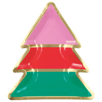 Vibrant Christmas 8 x 21cm Foil Stamped Tree Shaped Paper Plates- main image