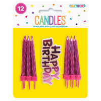 12 Candles In Holders With Cake Decoration - Pink- main image