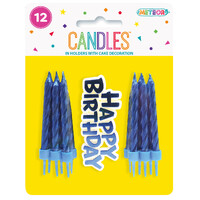 12 Candles In Holders With Cake Decoration - Blue- main image