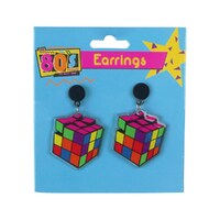 1980's Eighties Puzzle Cube Earrings 1 Pair Rubiks- main image