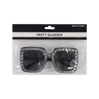 Black Blinged Square Party Glasses- main image