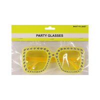 Yellow Blinged Square Party Glasses- main image