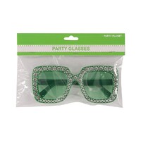 Green Blinged Square Party Glasses- main image