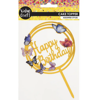 Cake Topper Happy Birthday Butterfly Gold- main image