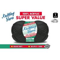 Knitting Yarn 100% Acrylic 8ply 100g Black- main image