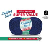 Knitting Yarn 100% Acrylic 8ply 100g Navy Blue- main image