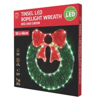 LED Tinsel Wreath Rope Light 50cm With Bow Twinkle- main image