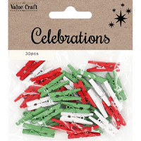 Wooden Mini Pegs - Red, White & Green 30 Pack- main image