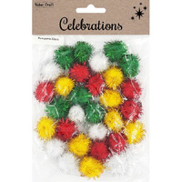 Foil Tinsel Pom Poms - Christmas Colours 30 Pack- main image